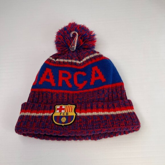 FC Barcelona Hat Men One Size Barca Knit Beanie Pom Ribbed Run FCB Hype Core Cap - Picture 1 of 10